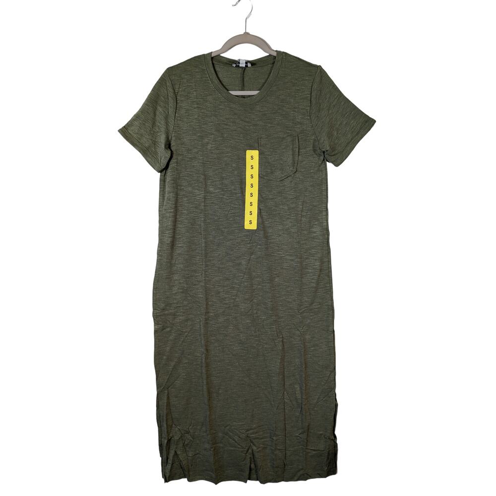 TShirt Dress Short Sleeve Midi Jessica Simpson Green S Crew Pockets Casual Layer